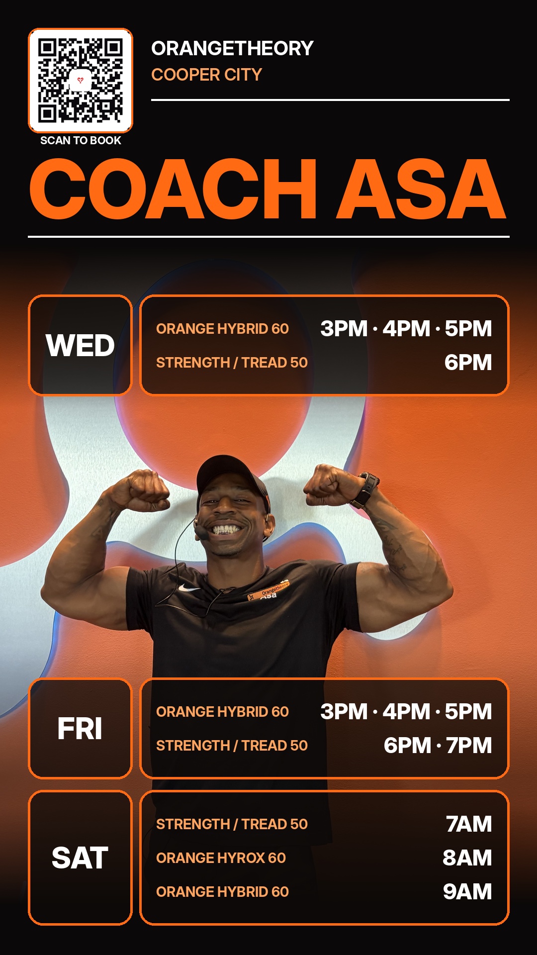 Coach Asa at Orangetheory Cooper City — Wednesday, Friday and Saturday class schedule