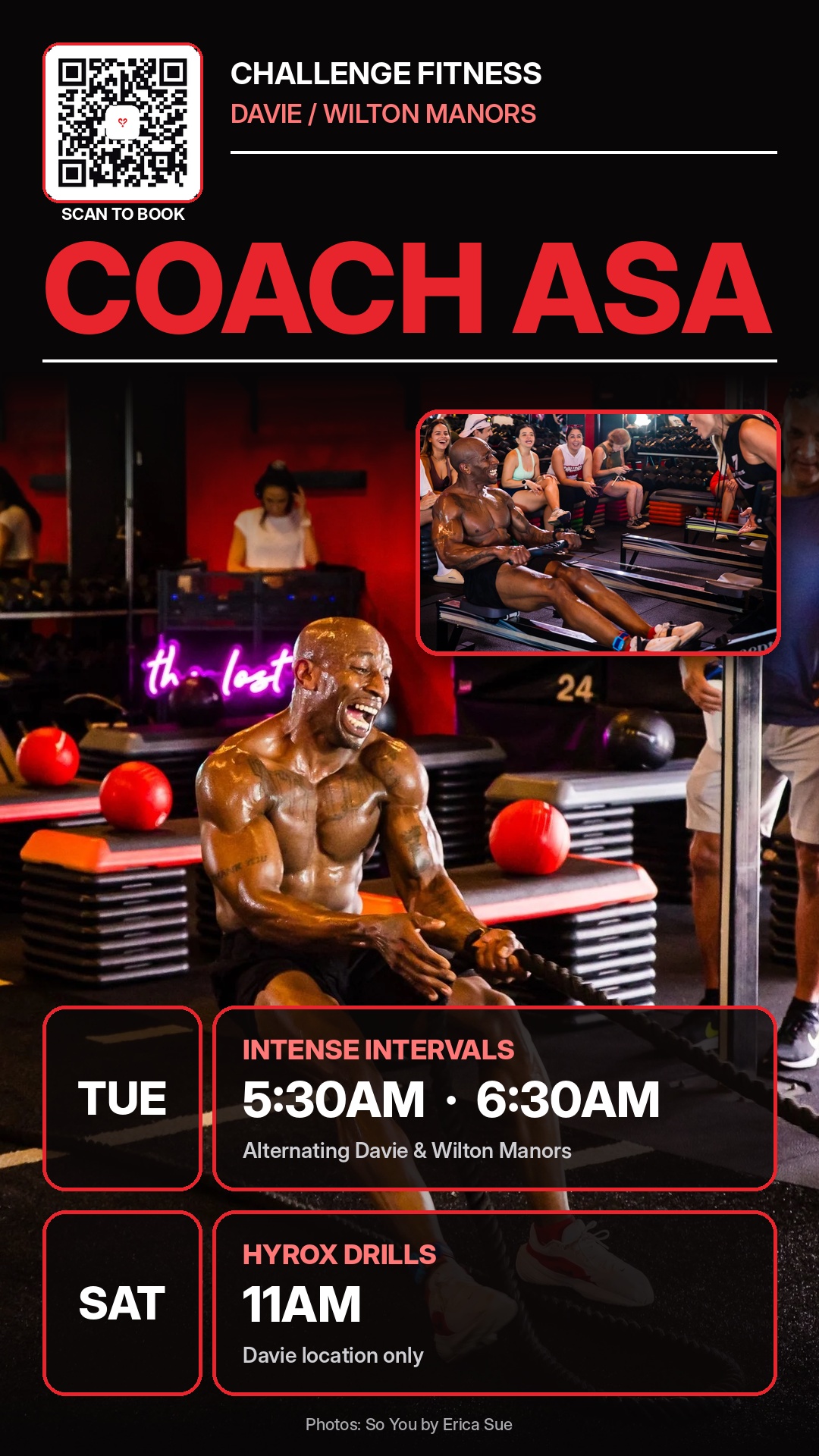 Coach Asa on the battle ropes at Challenge Fitness — Tuesday and Saturday class schedule